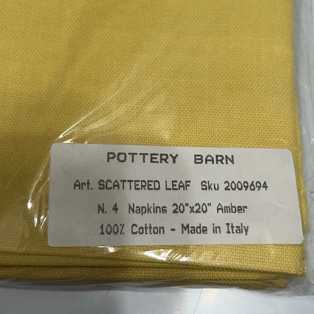 Vintage 4 Pottery Barn Amber Yellow Leaf‎ Cotton Cloth 20X20 Napkins Made Italy